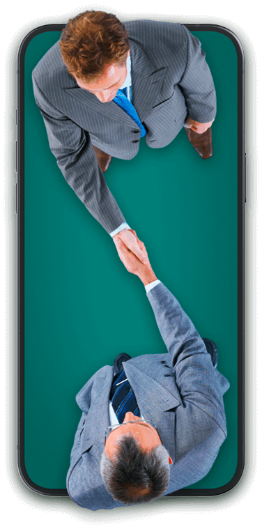 mockup telefono e stretta di mano